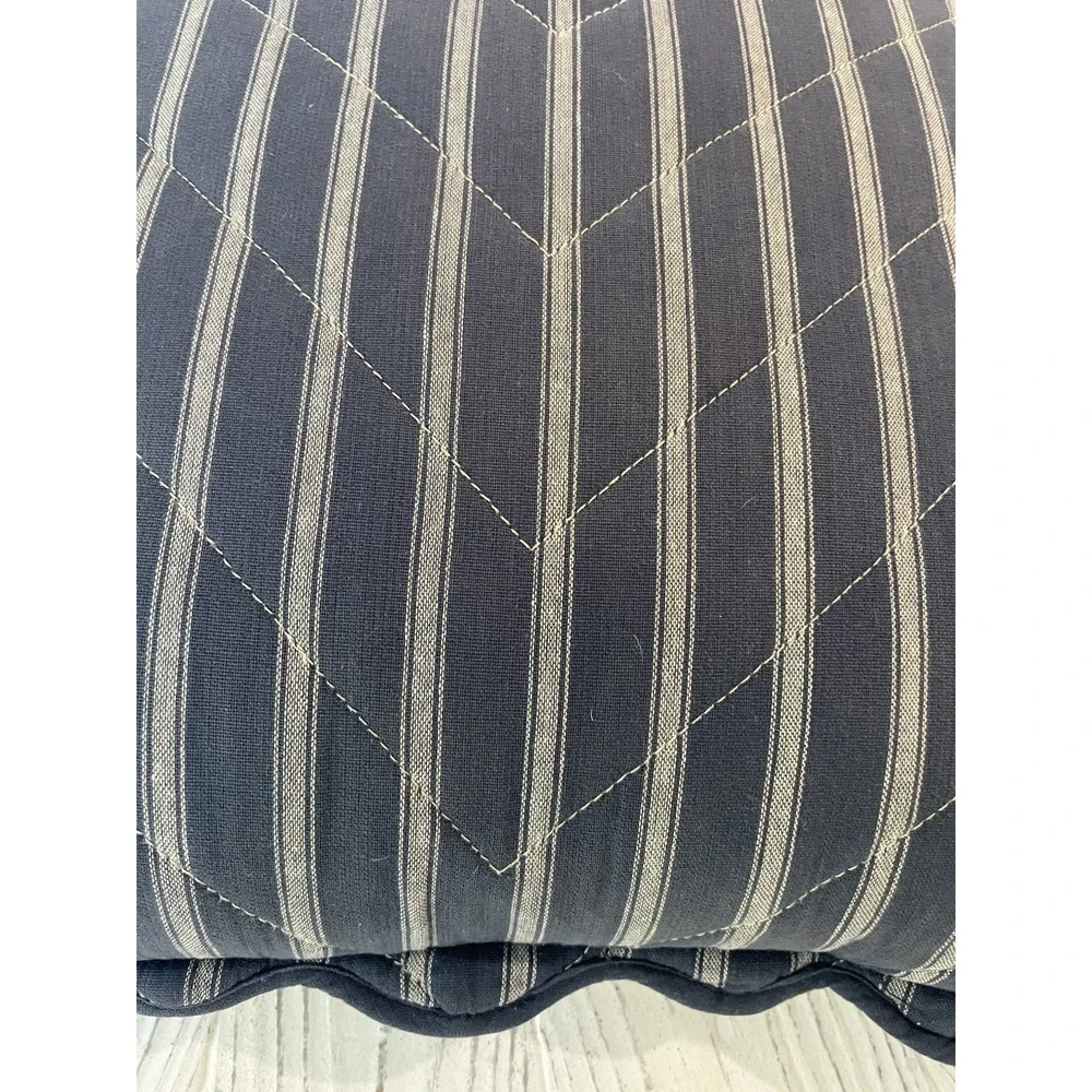 Ralph Lauren 18x18‎  Blue Scalloped Quilt Ticking Stripe Pillow w/Feather Insert